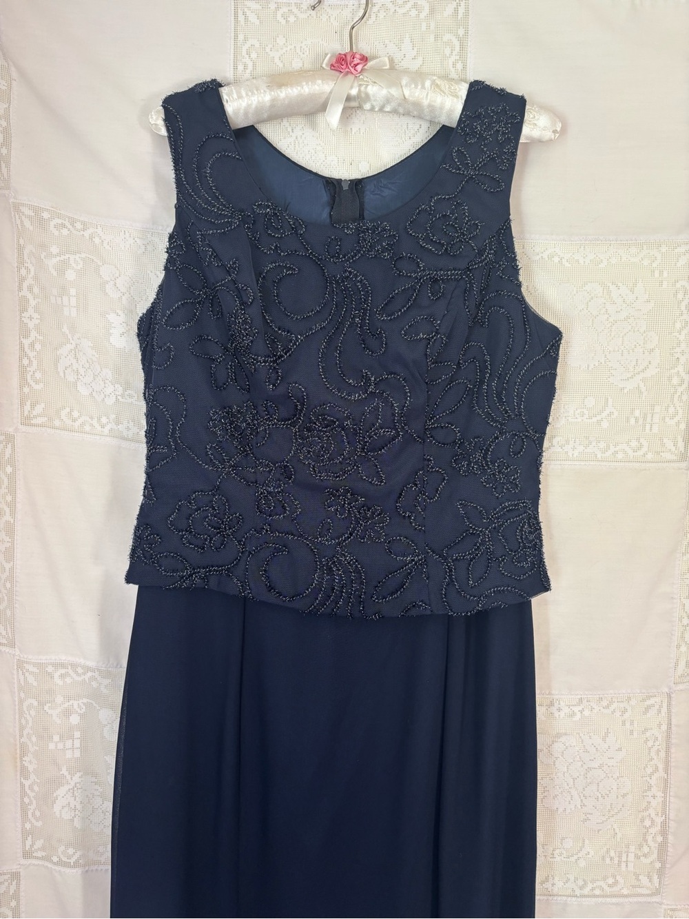 VTG Navy Blue Textured Sleeveless Full Length Coastal Formal Dress Size M